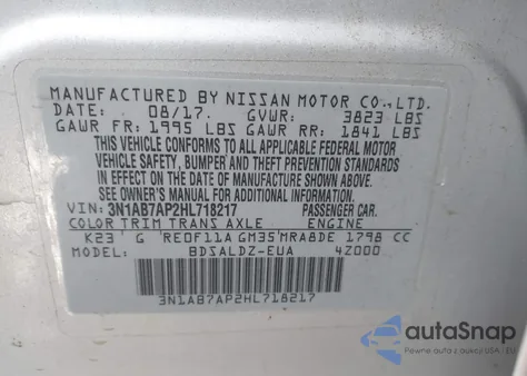 2017 Nissan Sentra Sv из США, поврежденный, VIN 3N1AB7AP2HL718217